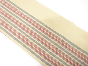 綿紬　縞模様織り出し　全通袋帯